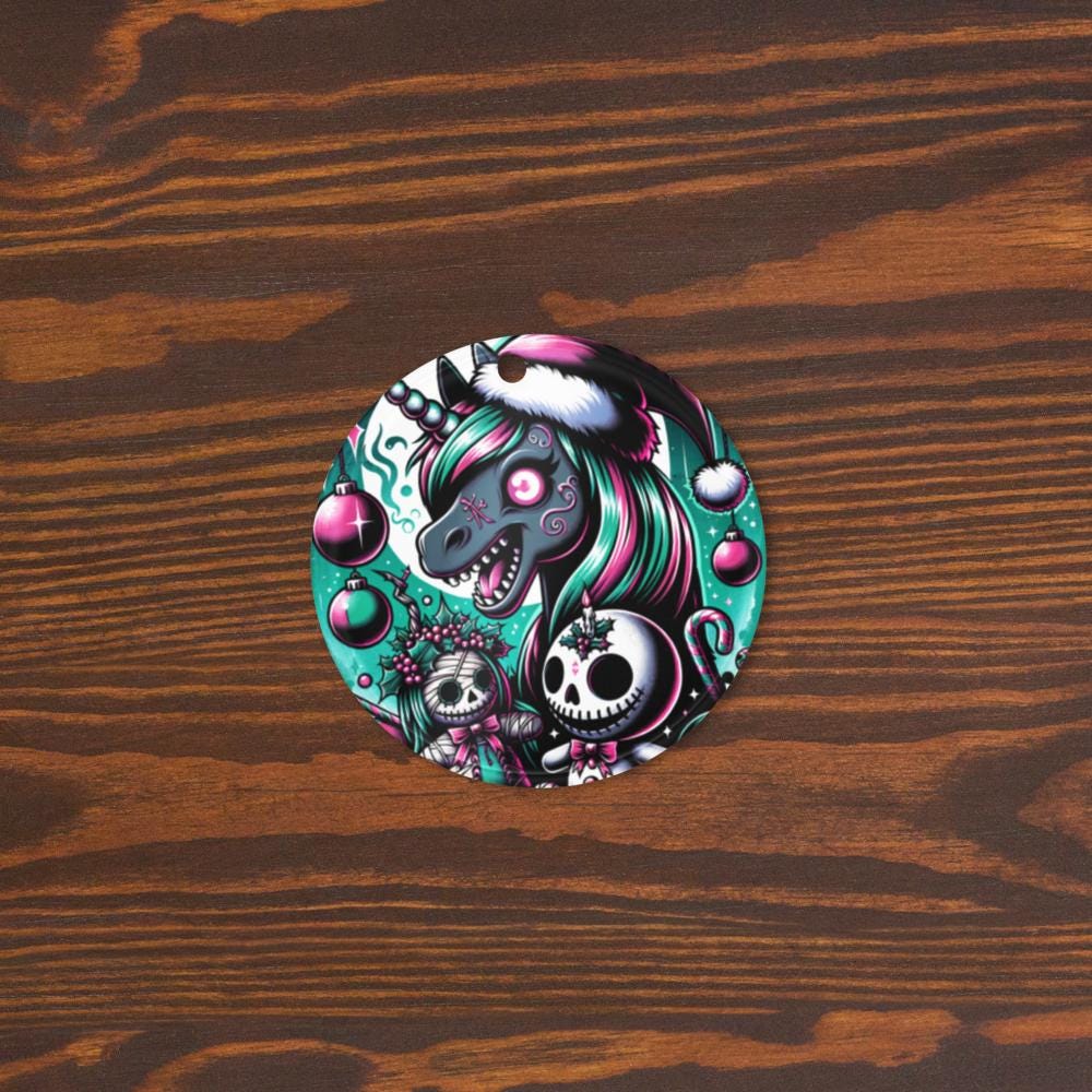 Spooky Cute Horror Holiday Christmas Nightmare Unicorn Weirdcore Goth Grunge Acrylic Xmas Ornament