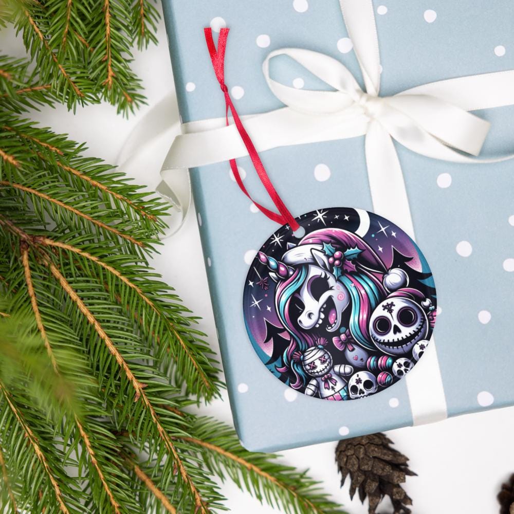 Horror Christmas Nightmare Unicorn Weirdcore Goth Grunge Acrylic Ornament