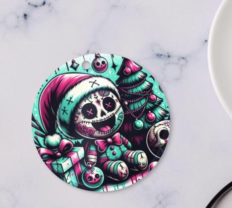 Cute Horror Holiday Christmas Nightmare Haunted Voodoo Doll Weirdcore Goth Grunge Acrylic Xmas Ornament