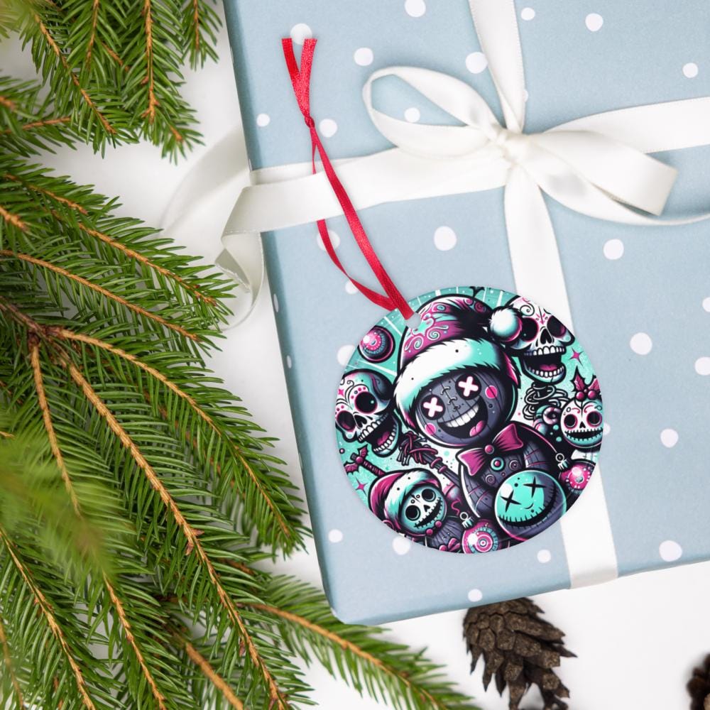 Spooky Sugar Skulls Cute Horror Holiday Christmas Haunted Voodoo Doll Weirdcore Goth Grunge Acrylic Xmas Ornament