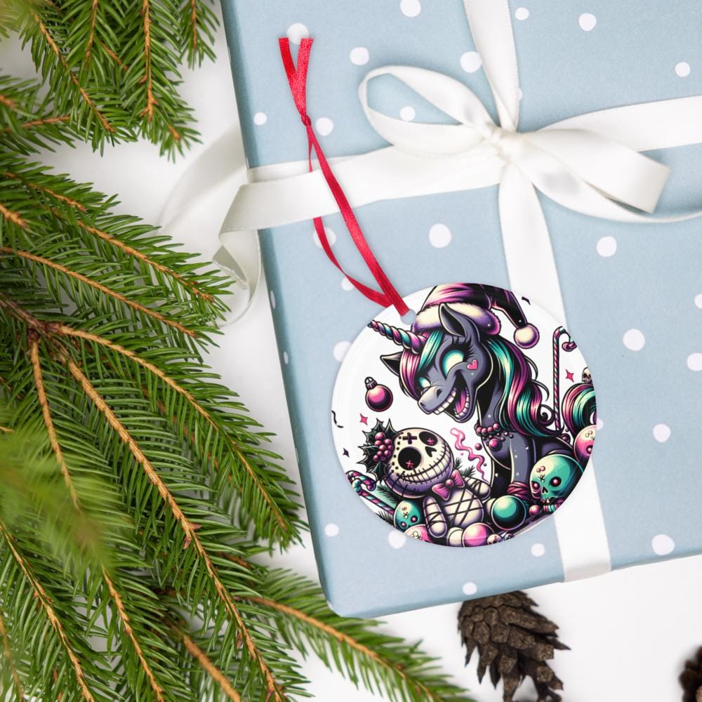 Horror Holiday Christmas Nightmare Unicorn Weirdcore Goth Grunge Acrylic Ornament