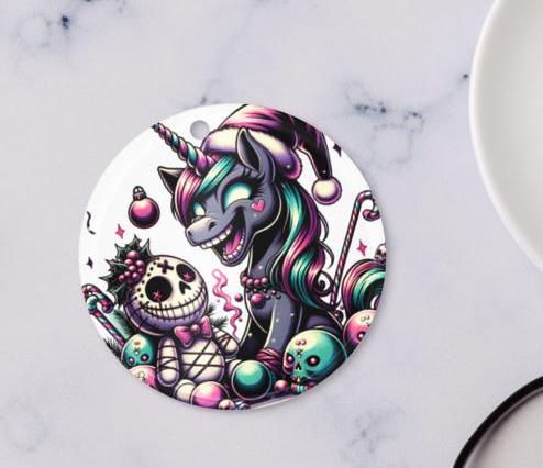 Horror Holiday Christmas Nightmare Unicorn Weirdcore Goth Grunge Acrylic Ornament