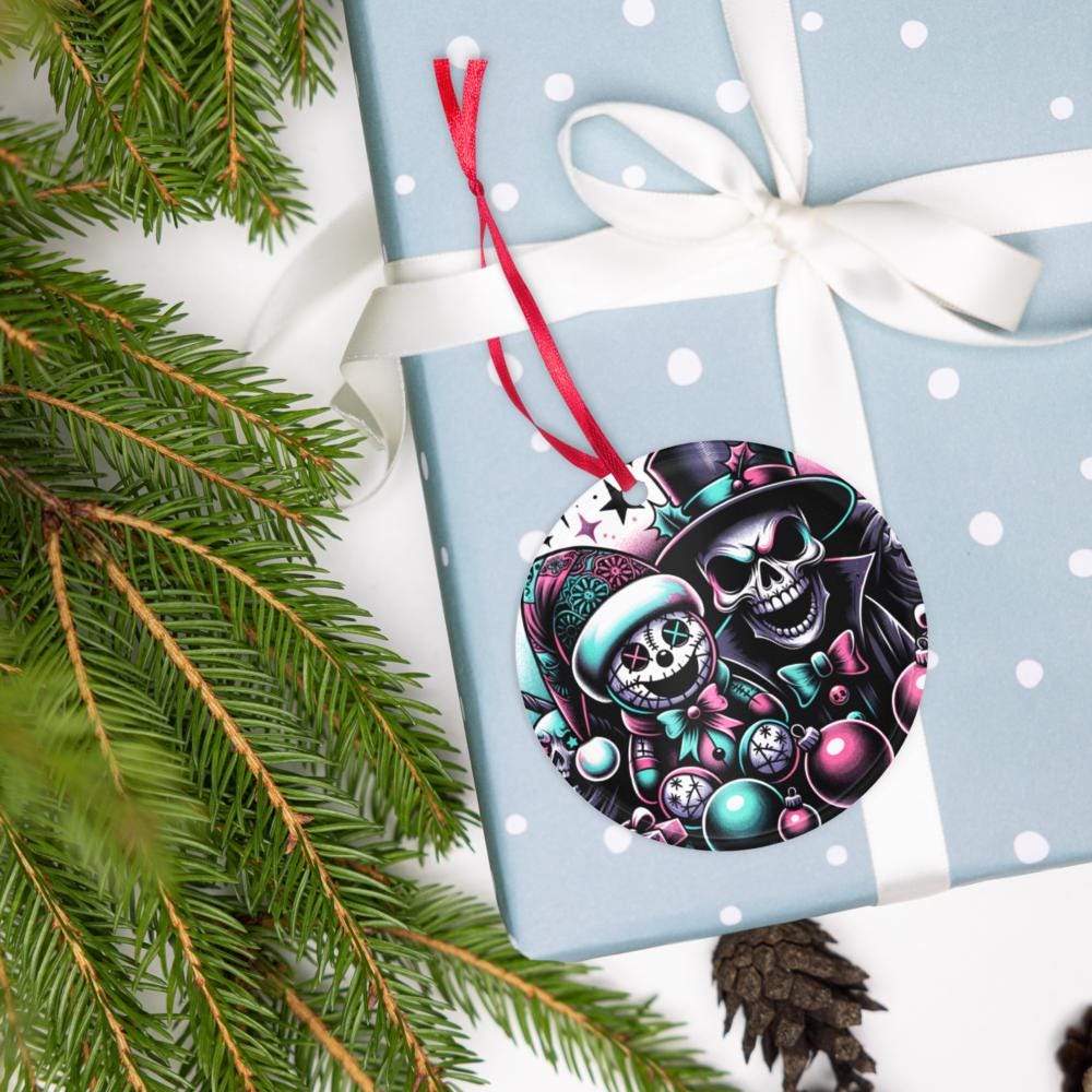 Spooky Skeleton Cute Horror Holiday Christmas Haunted Voodoo Doll Weirdcore Goth Grunge Acrylic Xmas Ornament