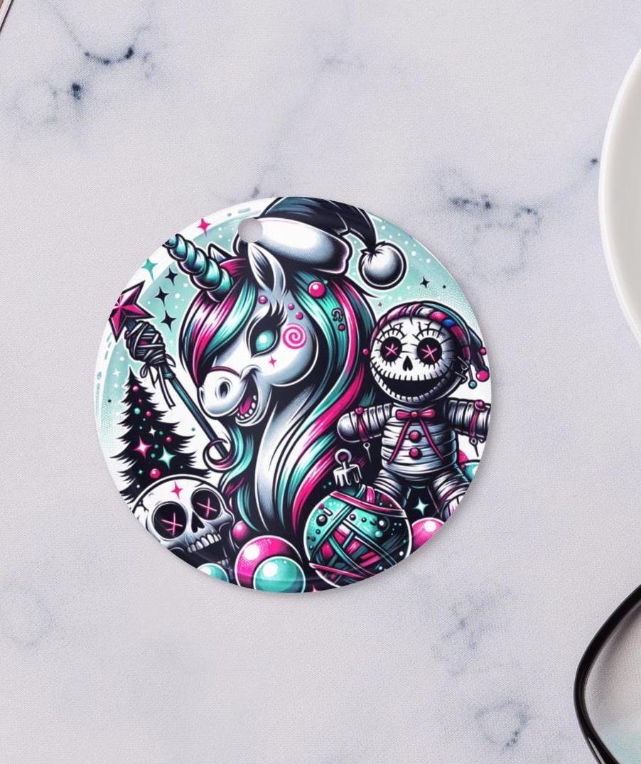Spooky Horror Holiday Christmas Nightmare Unicorn Weirdcore Goth Grunge Acrylic Ornament