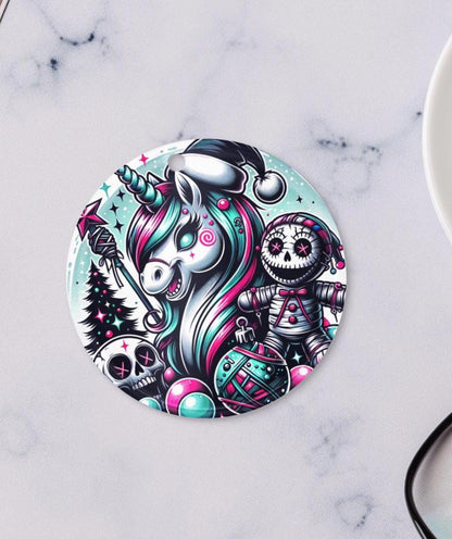 Spooky Horror Holiday Christmas Nightmare Unicorn Weirdcore Goth Grunge Acrylic Ornament