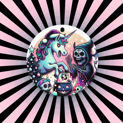 Creepy Cute Horror Holiday Christmas Nightmare Unicorn Weirdcore Goth Grunge Acrylic Xmas Ornament
