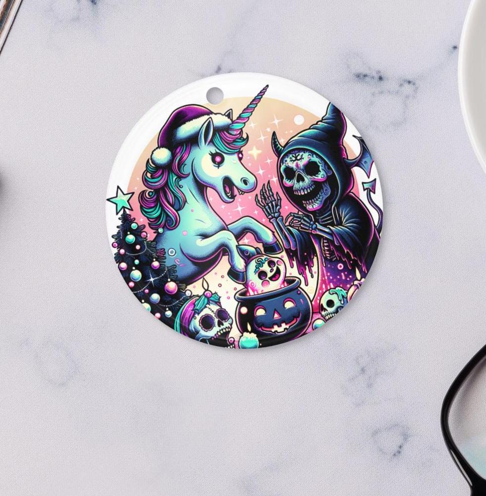Creepy Cute Horror Holiday Christmas Nightmare Unicorn Weirdcore Goth Grunge Acrylic Xmas Ornament