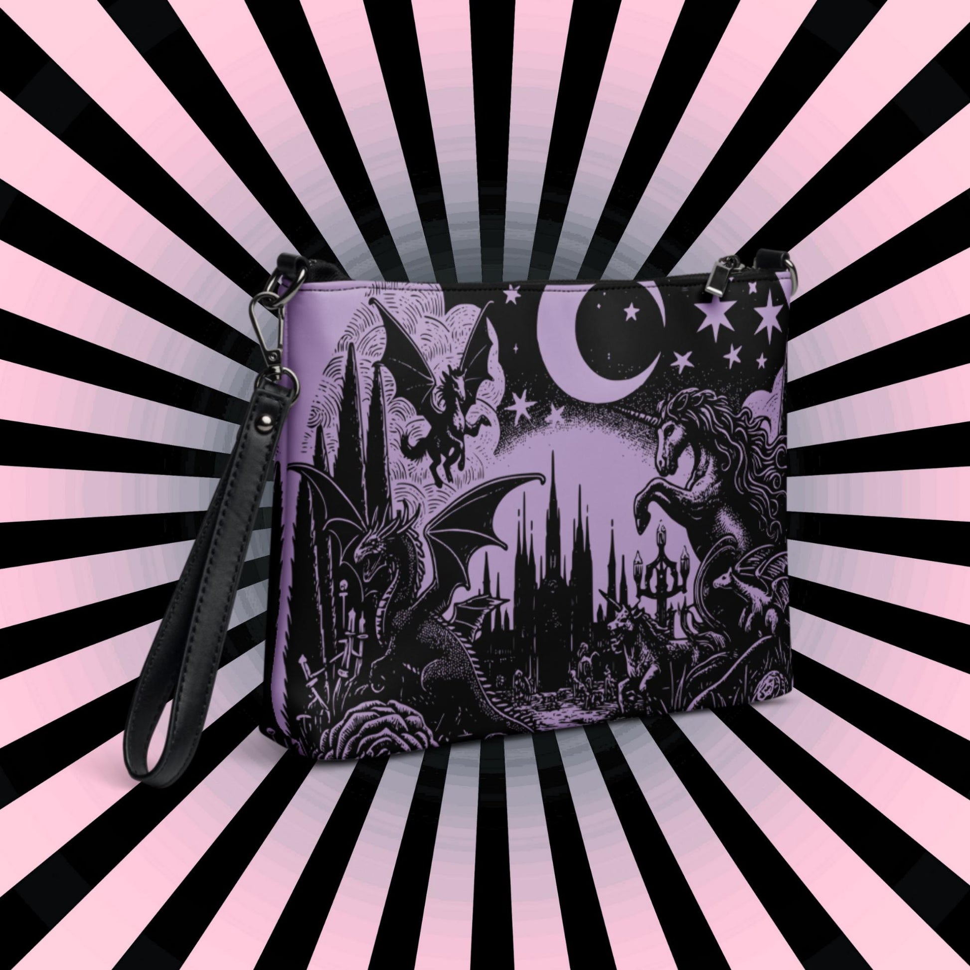 Purple Pastel Goth Scene Dragon Unicorn Clutch Bag Gothic Grunge Purse Crossbody Bag