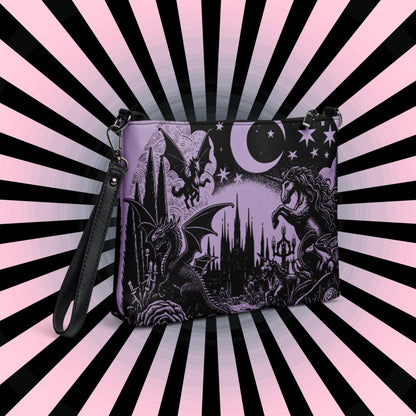 Purple Pastel Goth Scene Dragon Unicorn Clutch Bag Gothic Grunge Purse Crossbody Bag