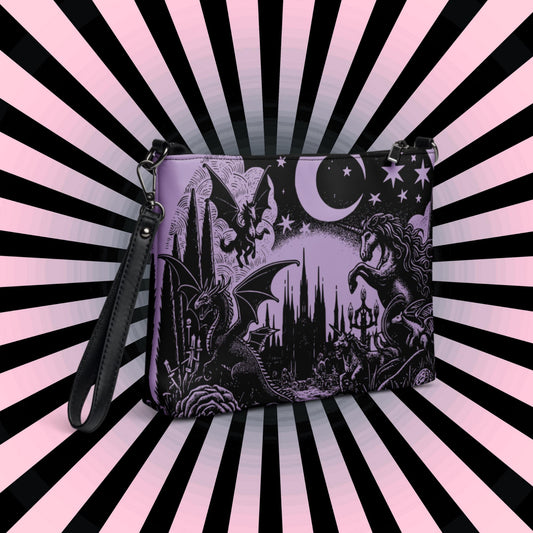 Purple Pastel Goth Scene Dragon Unicorn Clutch Bag Gothic Grunge Purse Crossbody Bag