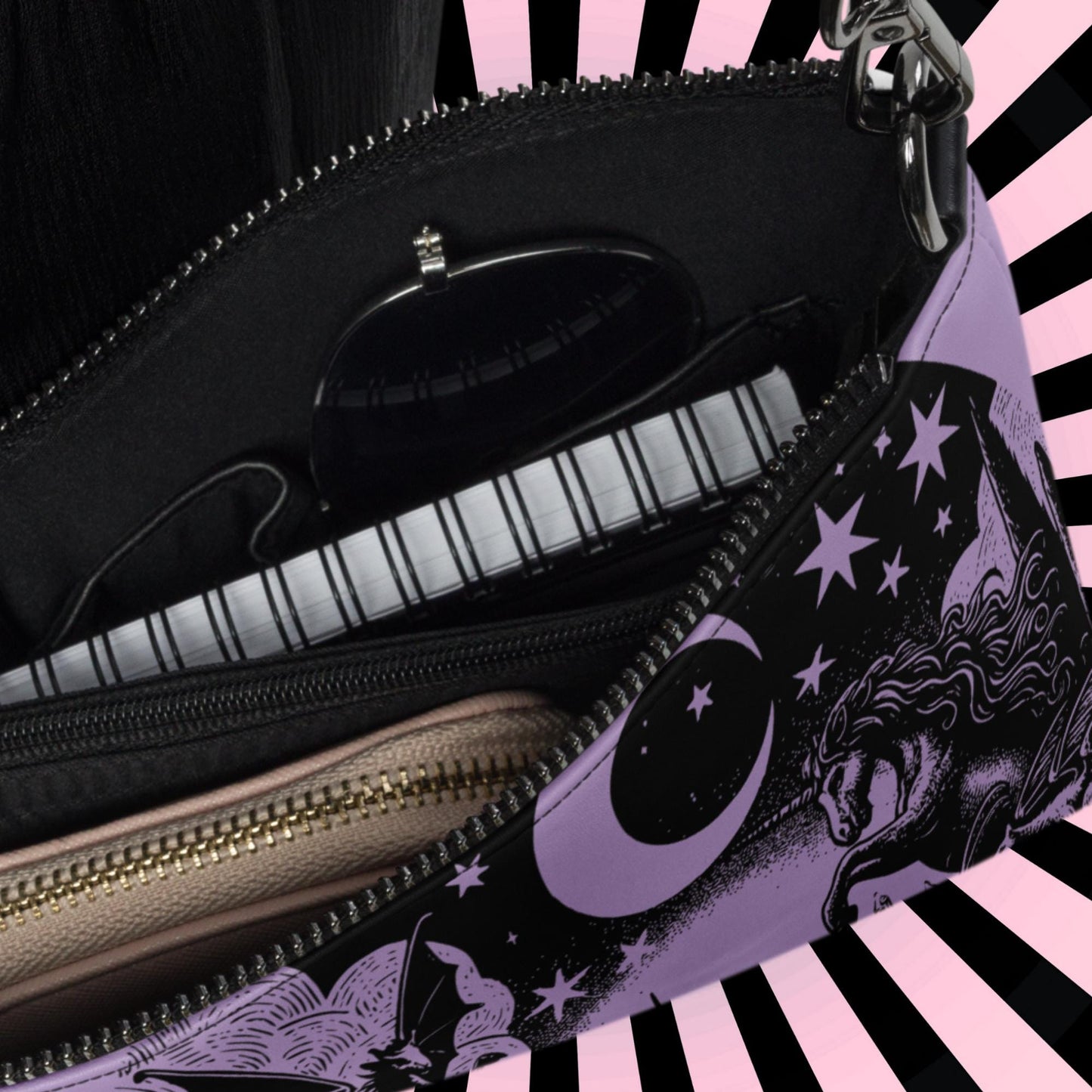 Purple Pastel Goth Scene Dragon Unicorn Clutch Bag Gothic Grunge Purse Crossbody Bag