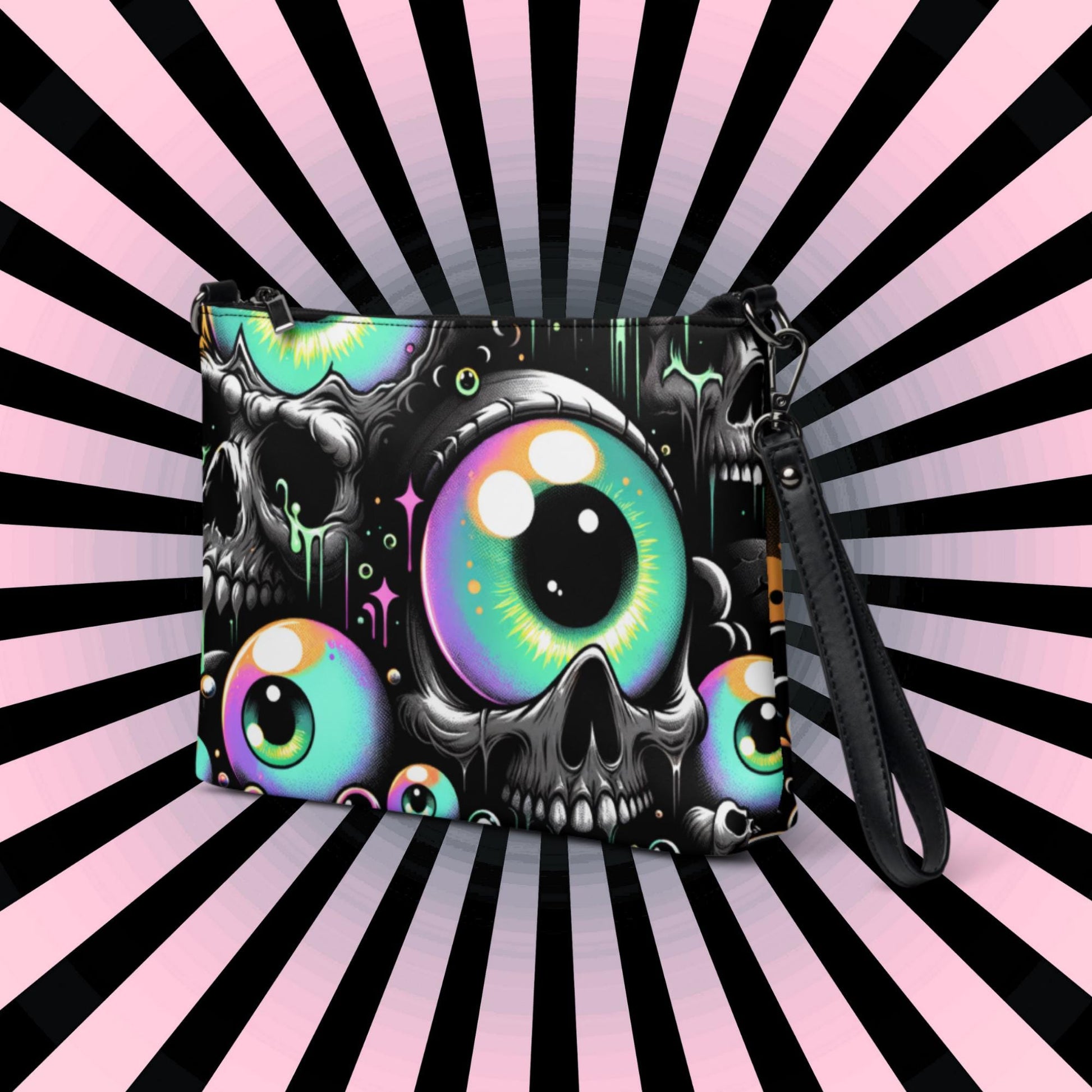 Weirdcore Eyeballs Strange Skulls and Weird Eyes Clutch Goth Grunge Purse Crossbody Bag