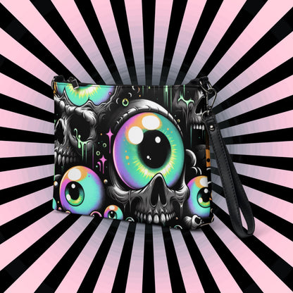 Weirdcore Eyeballs Strange Skulls and Weird Eyes Clutch Goth Grunge Purse Crossbody Bag