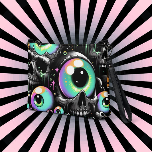 Weirdcore Eyeballs Strange Skulls and Weird Eyes Clutch Goth Grunge Purse Crossbody Bag