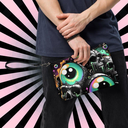 Weirdcore Eyeballs Strange Skulls and Weird Eyes Clutch Goth Grunge Purse Crossbody Bag