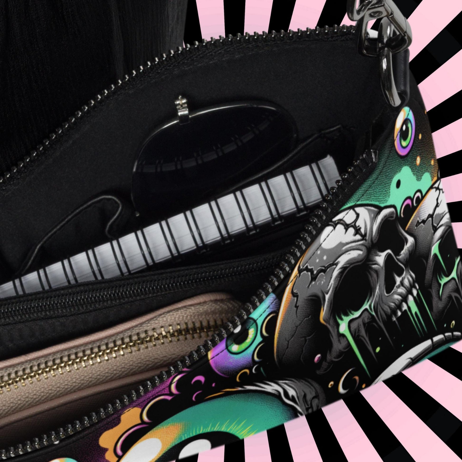 Weirdcore Eyeballs Strange Skulls and Weird Eyes Clutch Goth Grunge Purse Crossbody Bag