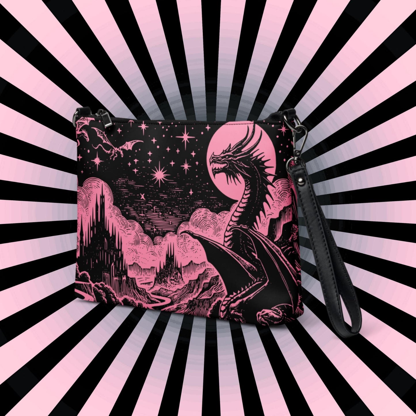 Pink Pastel Goth Scene Dragons Clutch Bag Gothic Grunge Purse Crossbody Bag