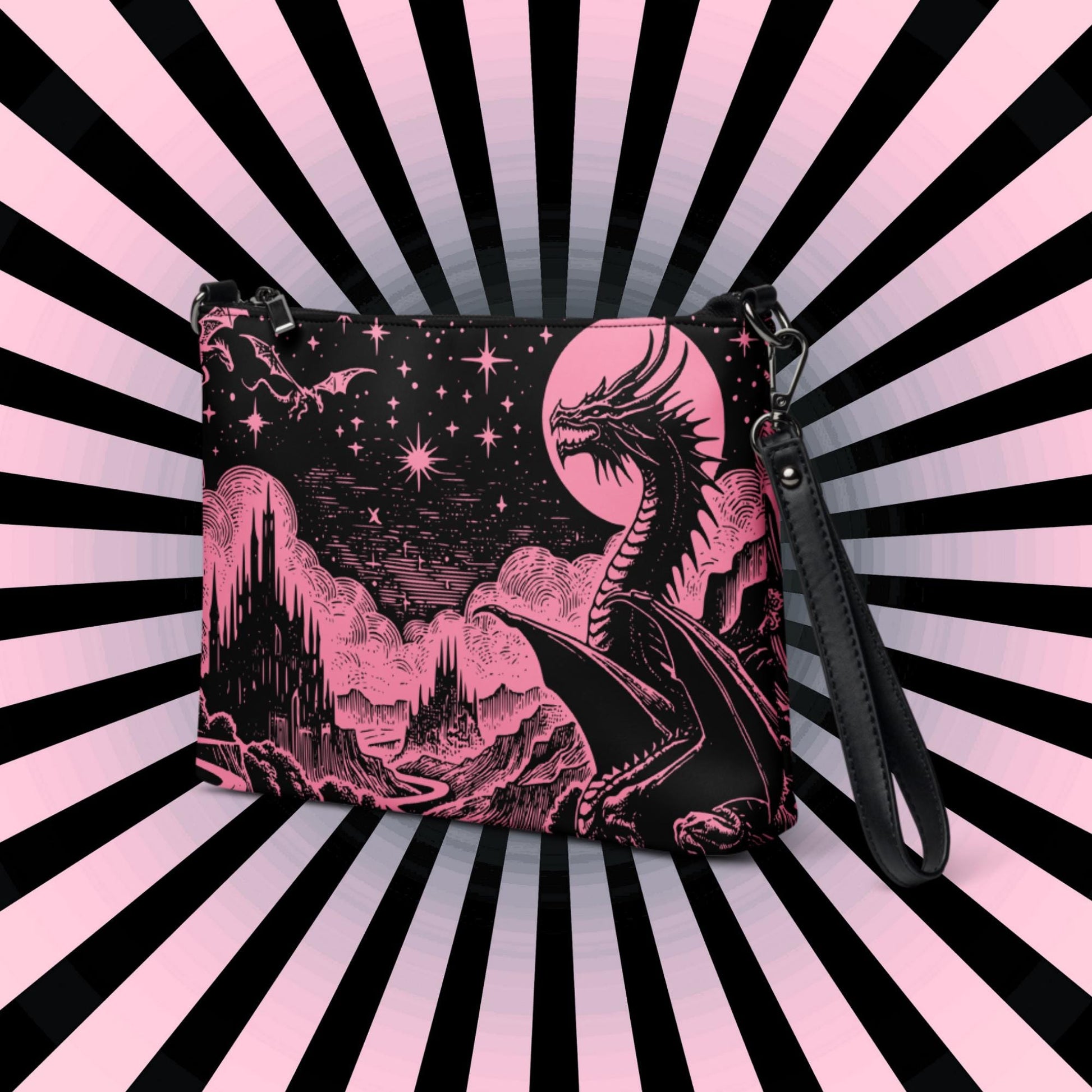 Pink Pastel Goth Scene Dragons Clutch Bag Gothic Grunge Purse Crossbody Bag