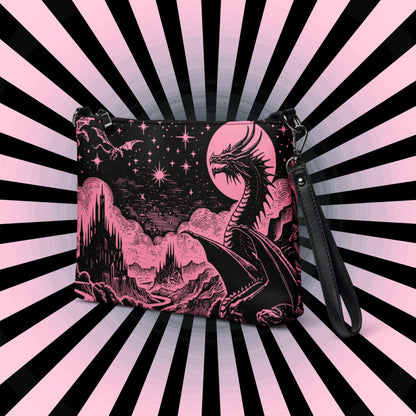 Pink Pastel Goth Scene Dragons Clutch Bag Gothic Grunge Purse Crossbody Bag