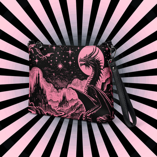 Pink Pastel Goth Scene Dragons Clutch Bag Gothic Grunge Purse Crossbody Bag