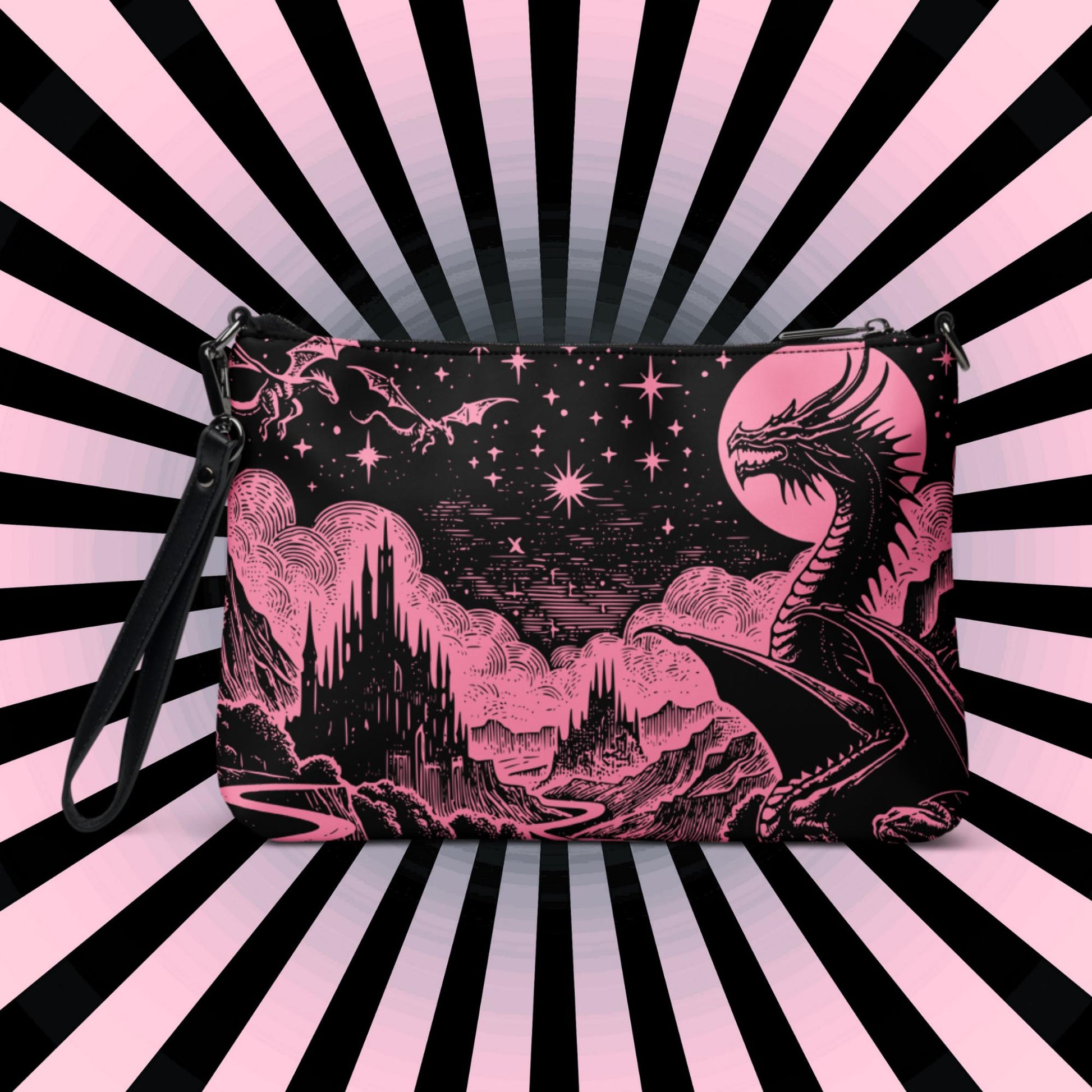 Pink Pastel Goth Scene Dragons Clutch Bag Gothic Grunge Purse Crossbody Bag
