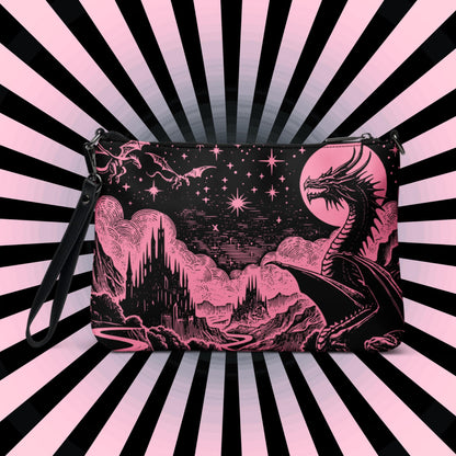 Pink Pastel Goth Scene Dragons Clutch Bag Gothic Grunge Purse Crossbody Bag