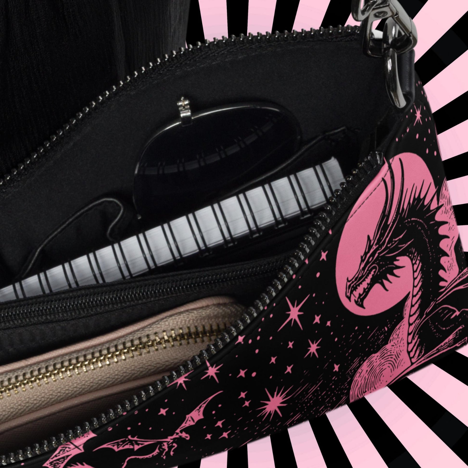 Pink Pastel Goth Scene Dragons Clutch Bag Gothic Grunge Purse Crossbody Bag