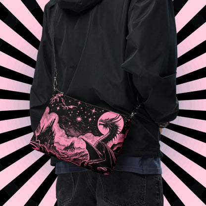 Pink Pastel Goth Scene Dragons Clutch Bag Gothic Grunge Purse Crossbody Bag