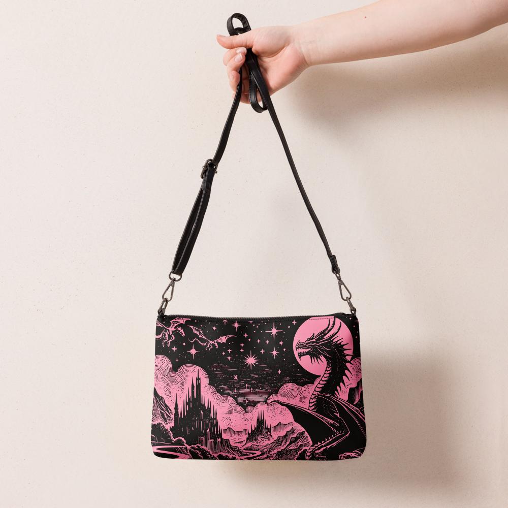 Pink Pastel Goth Scene Dragons Clutch Bag Gothic Grunge Purse Crossbody Bag