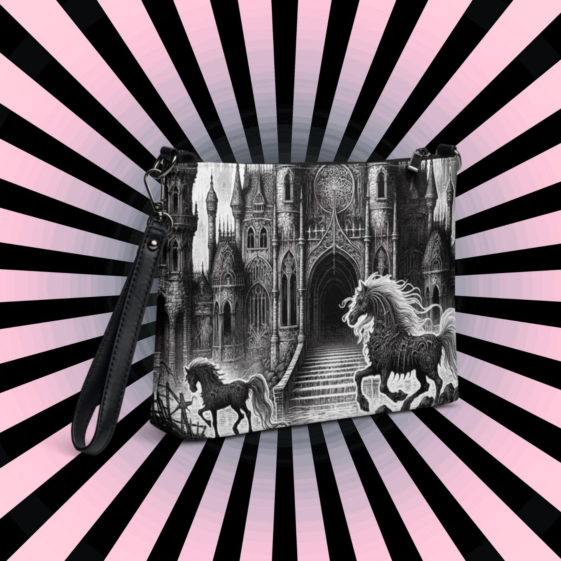 Goth Scene Horse and Castle Clutch Bag Gothic Grunge Purse Crossbody Bag
