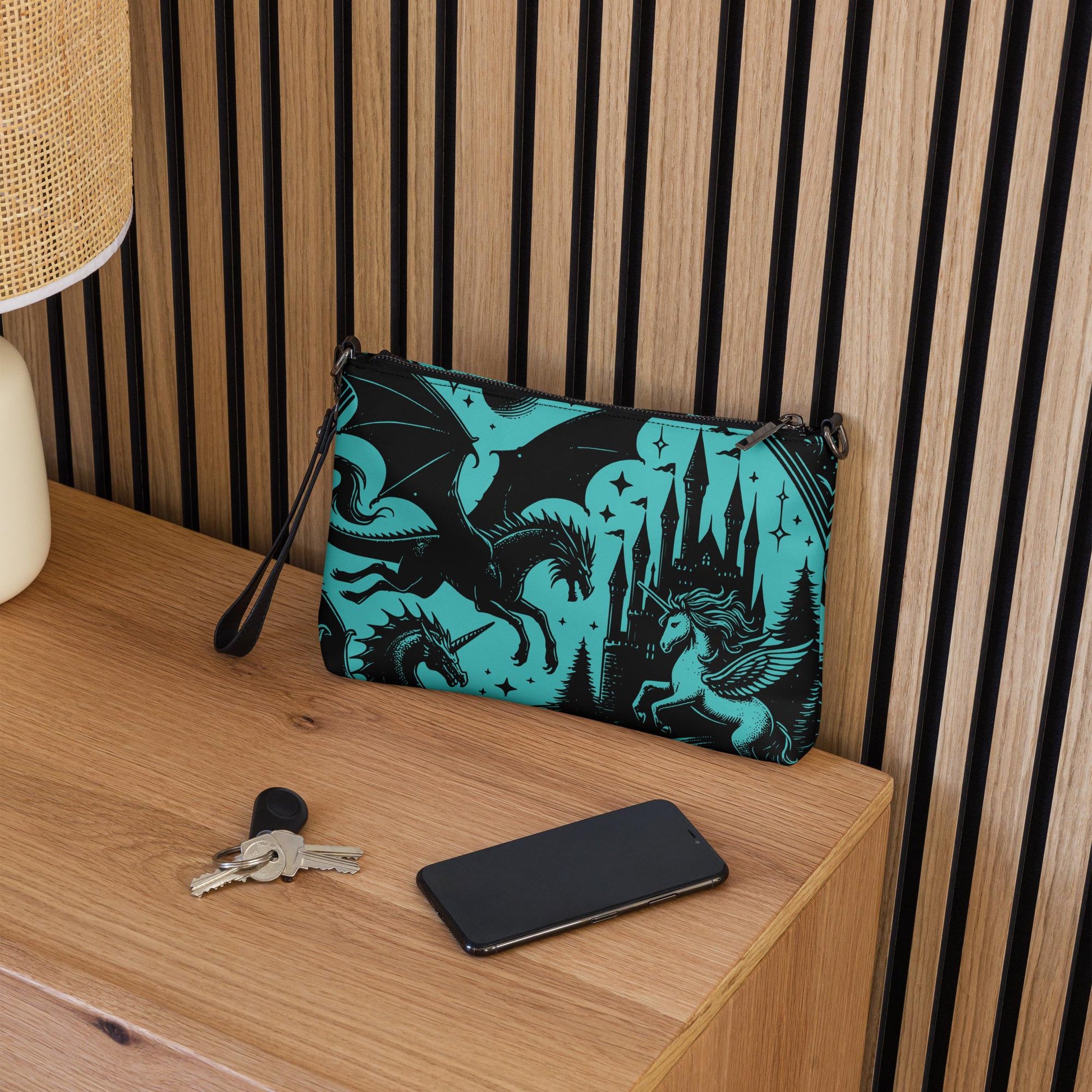 Teal Pastel Goth Scene Dragon Unicorn Clutch Bag Gothic Grunge Purse Crossbody Bag