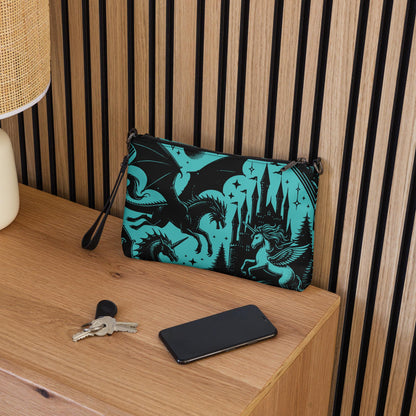 Teal Pastel Goth Scene Dragon Unicorn Clutch Bag Gothic Grunge Purse Crossbody Bag