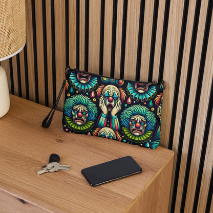 Weirdcore Strange Clowncore Clown Faces Punkrock Clutch Goth Grunge Purse Crossbody Bag