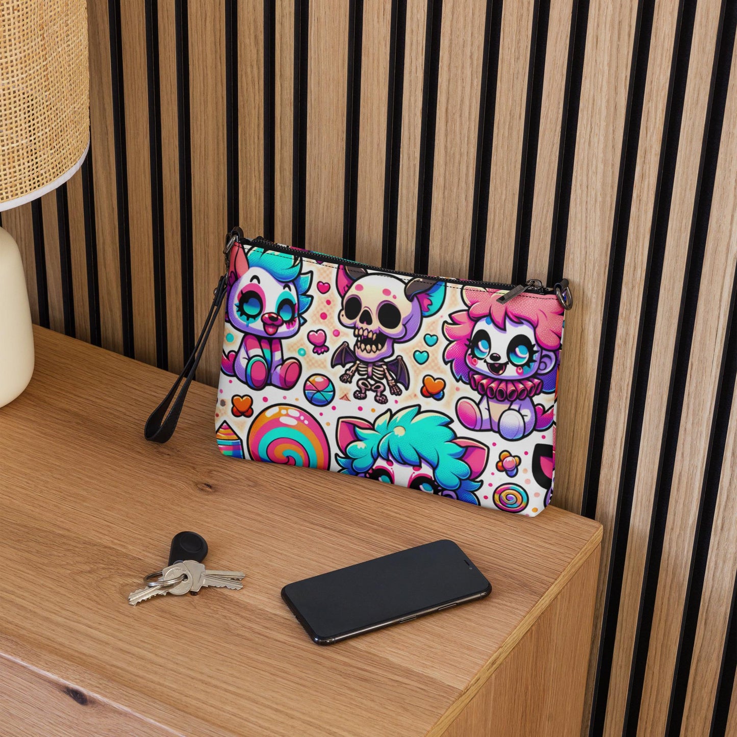 Creepy Cute Neon Goth Horror Punkrock Bubble Clown Clowncore Anime Weirdcore Pastel Goth Grunge Clutch Purse Crossbody Bag