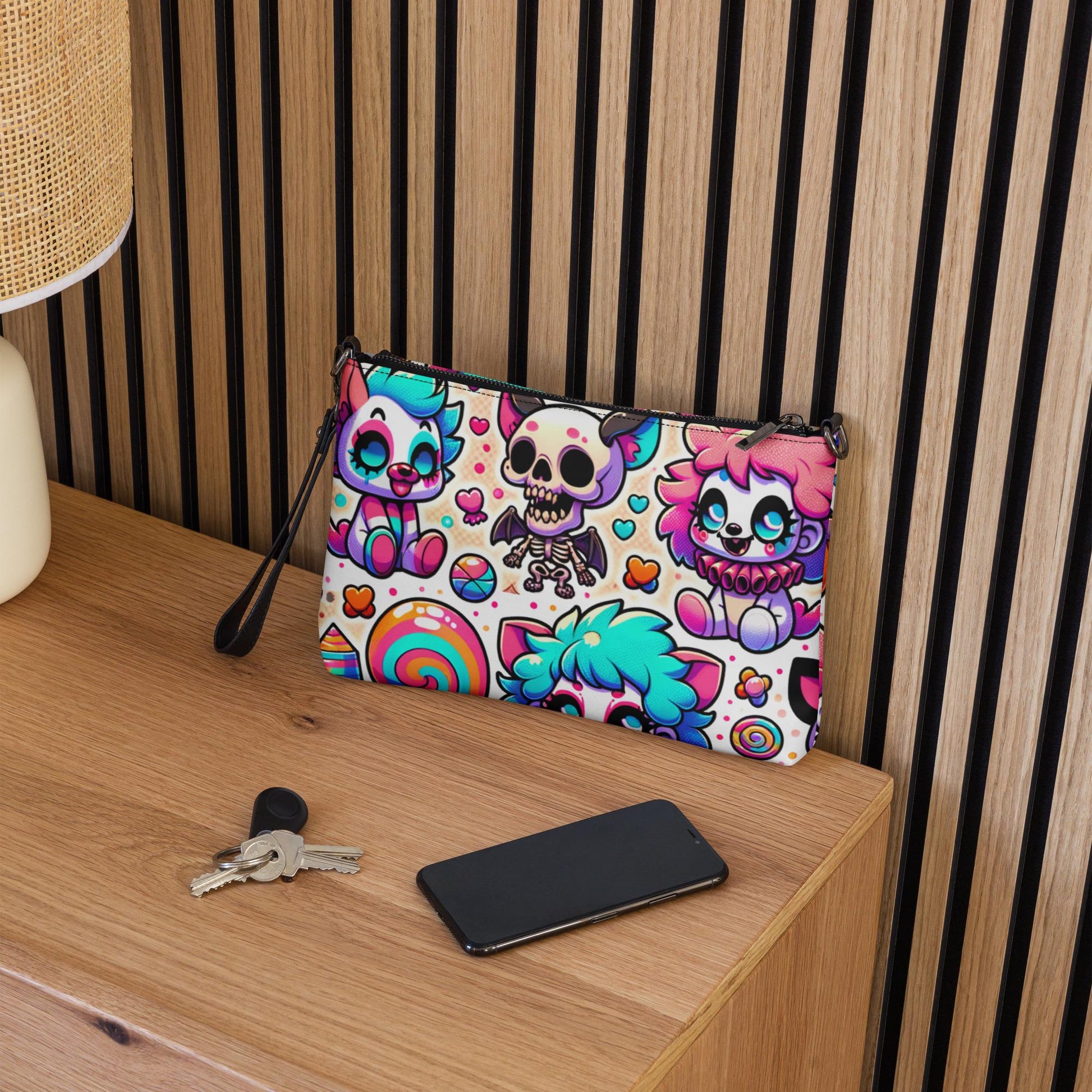 Creepy Cute Neon Goth Horror Punkrock Bubble Clown Clowncore Anime Weirdcore Pastel Goth Grunge Clutch Purse Crossbody Bag