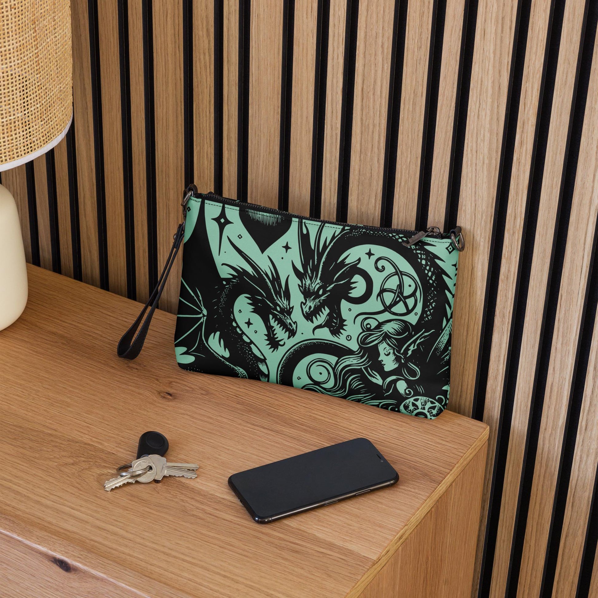 Aqua Goth Skulls and Dragons Weirdcore Dreamscape Punkrock Clutch Bag Gothic Grunge Purse Crossbody Bag