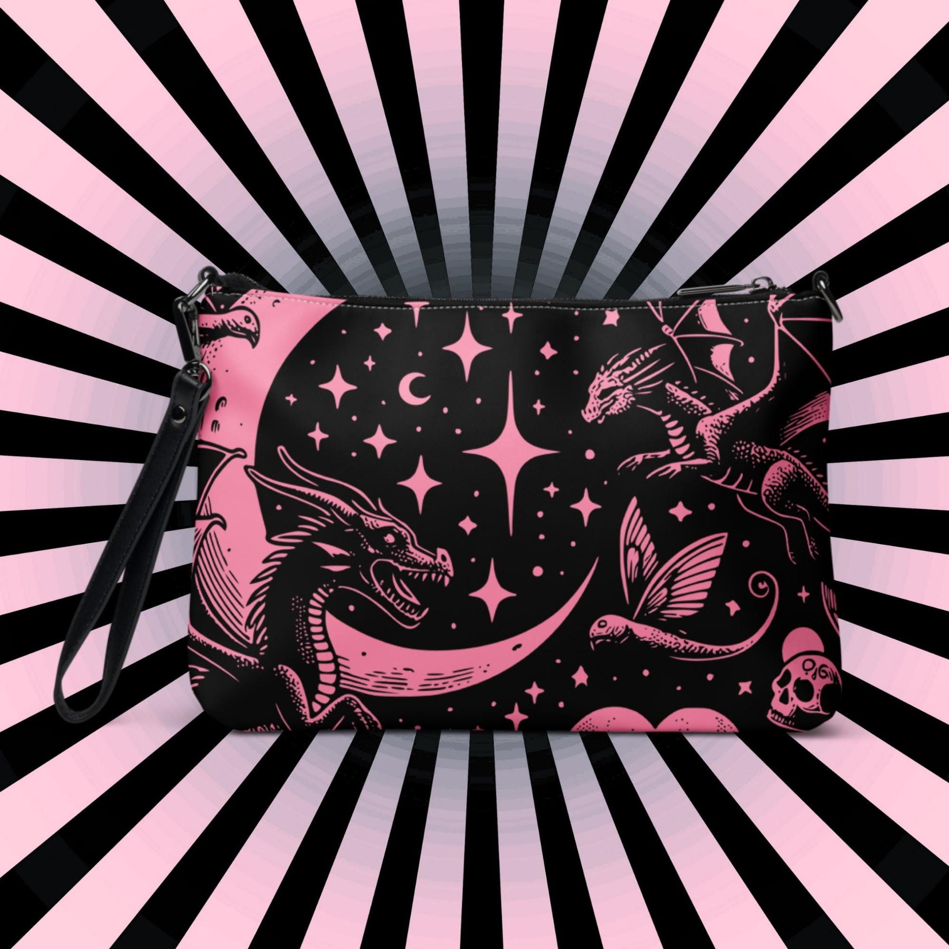 Pink Pastel Goth Kid Staring into the Night Weirdcore Dreamscape Punkrock Clutch Bag Gothic Grunge Purse Crossbody Bag