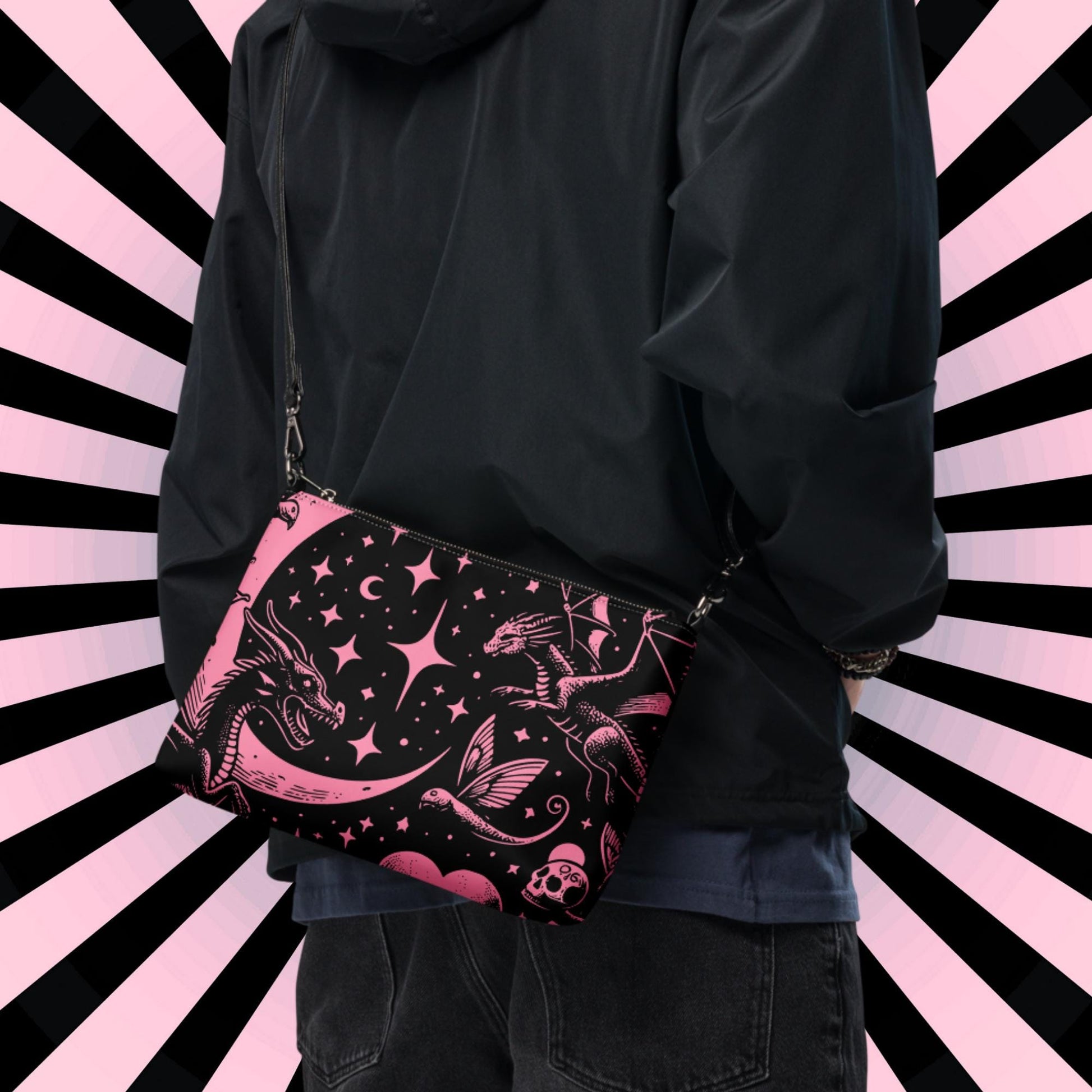 Pink Pastel Goth Kid Staring into the Night Weirdcore Dreamscape Punkrock Clutch Bag Gothic Grunge Purse Crossbody Bag