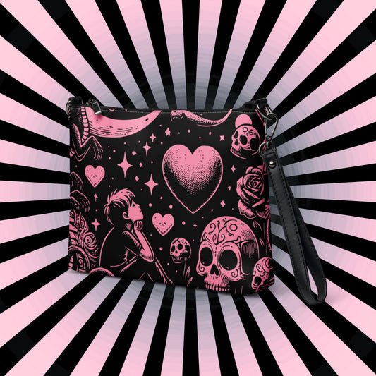 Pink Pastel Goth Kid Staring into the Night Weirdcore Dreamscape Punkrock Clutch Bag Gothic Grunge Purse Crossbody Bag