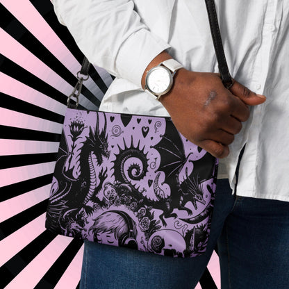 Purple Pastel Goth Kid Boy Drowning Out the Demons Weirdcore Dreamscape Punkrock Clutch Bag Gothic Grunge Purse Crossbody Bag