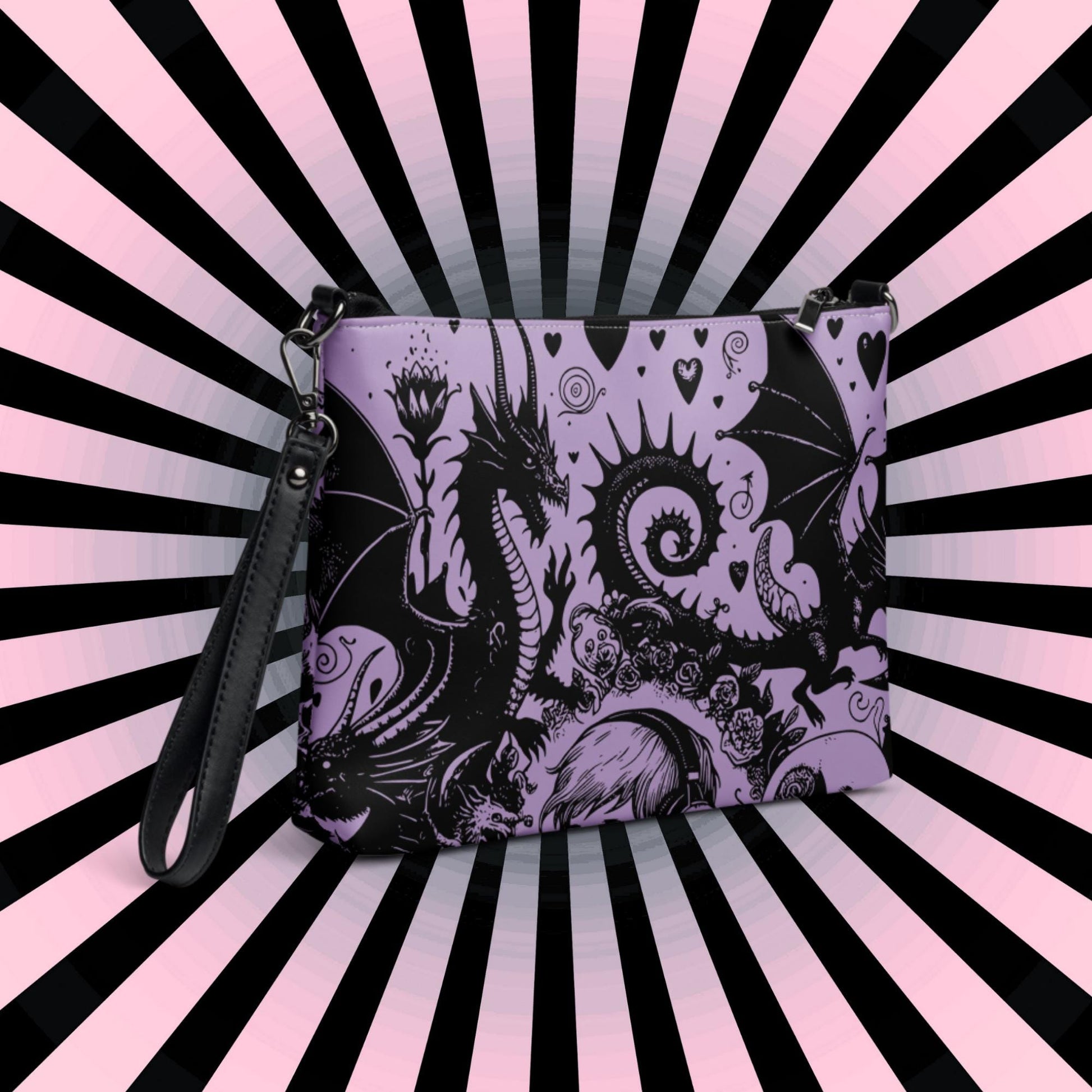 Purple Pastel Goth Kid Boy Drowning Out the Demons Weirdcore Dreamscape Punkrock Clutch Bag Gothic Grunge Purse Crossbody Bag
