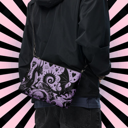 Purple Pastel Goth Kid Boy Drowning Out the Demons Weirdcore Dreamscape Punkrock Clutch Bag Gothic Grunge Purse Crossbody Bag