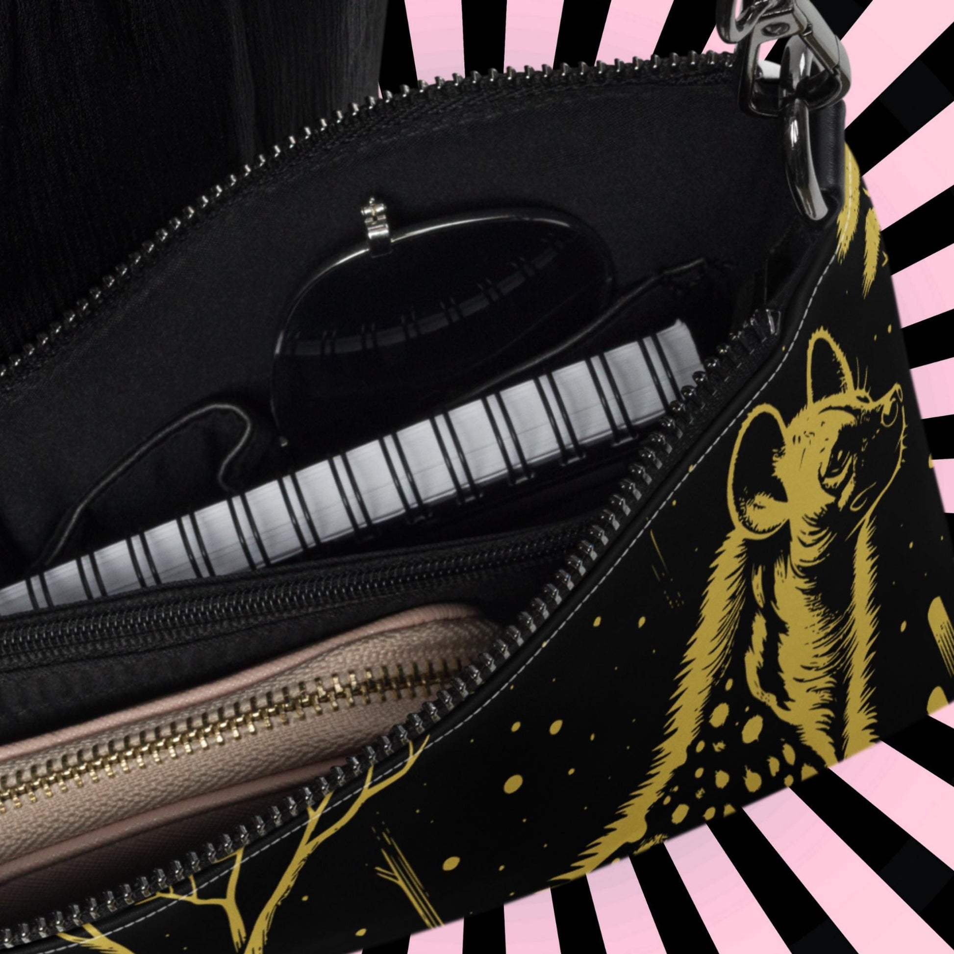 Yellow Goth Creepy Cute Weirdcore Dreamscape Spotted Hyena Punkrock Clutch Bag Gothic Grunge Purse Crossbody Bag