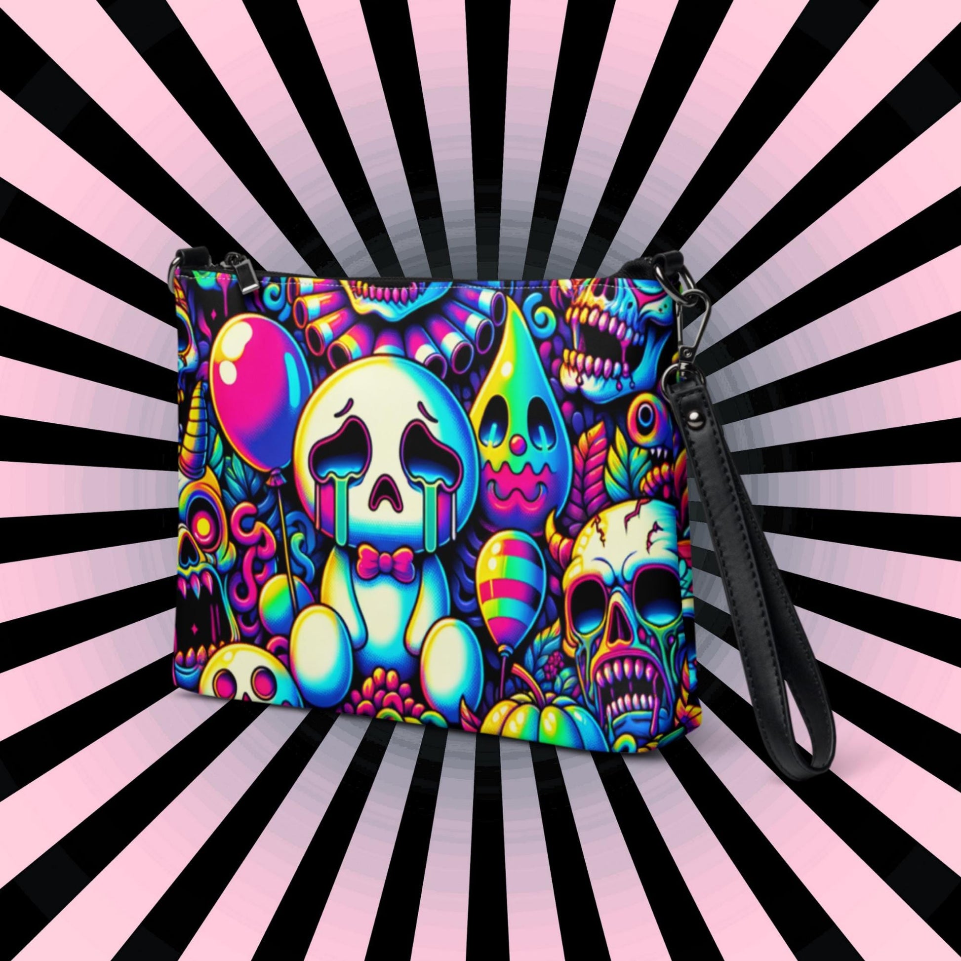 Creepy Cute Neon Goth Horror Punkrock Bubble Ghosts Crying Anime Weirdcore Pastel Goth Grunge Clutch Purse Crossbody Bag
