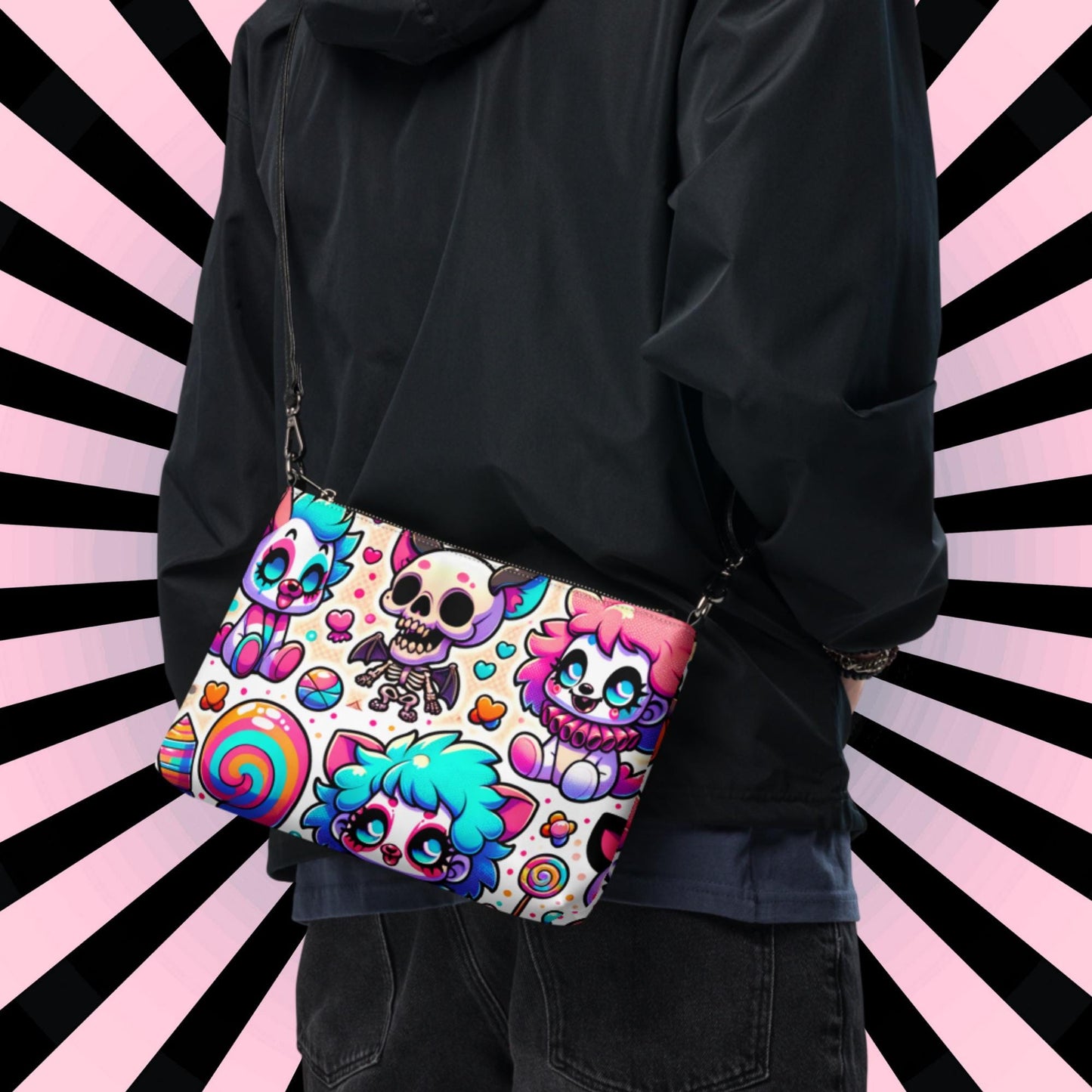 Creepy Cute Neon Goth Horror Punkrock Bubble Clown Clowncore Anime Weirdcore Pastel Goth Grunge Clutch Purse Crossbody Bag