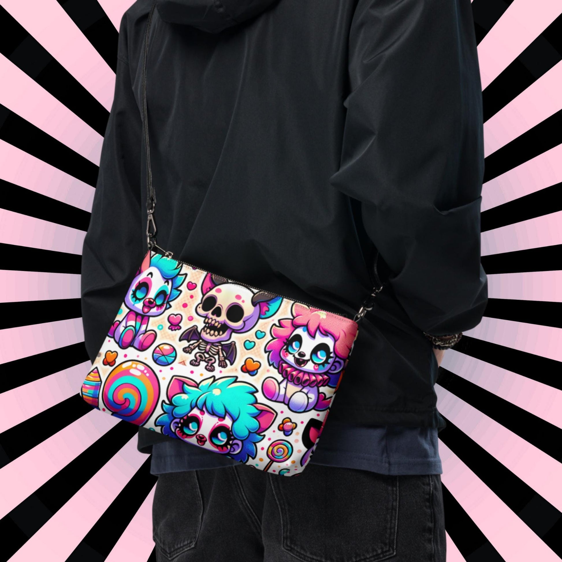 Creepy Cute Neon Goth Horror Punkrock Bubble Clown Clowncore Anime Weirdcore Pastel Goth Grunge Clutch Purse Crossbody Bag