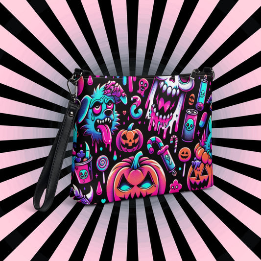 Neon Horror Punkrock Clowns Weirdcore Pastel Goth Grunge Bubble Ghouls Clutch Purse Crossbody Bag