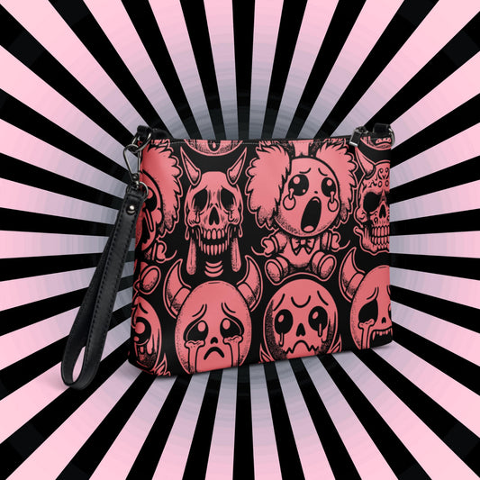 Mauve Weirdcore Pastel Goth Grunge Bubble Ghouls Clutch Purse Crossbody Bag