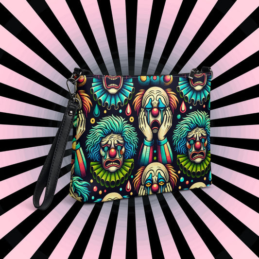 Weirdcore Strange Clowncore Clown Faces Punkrock Clutch Goth Grunge Purse Crossbody Bag
