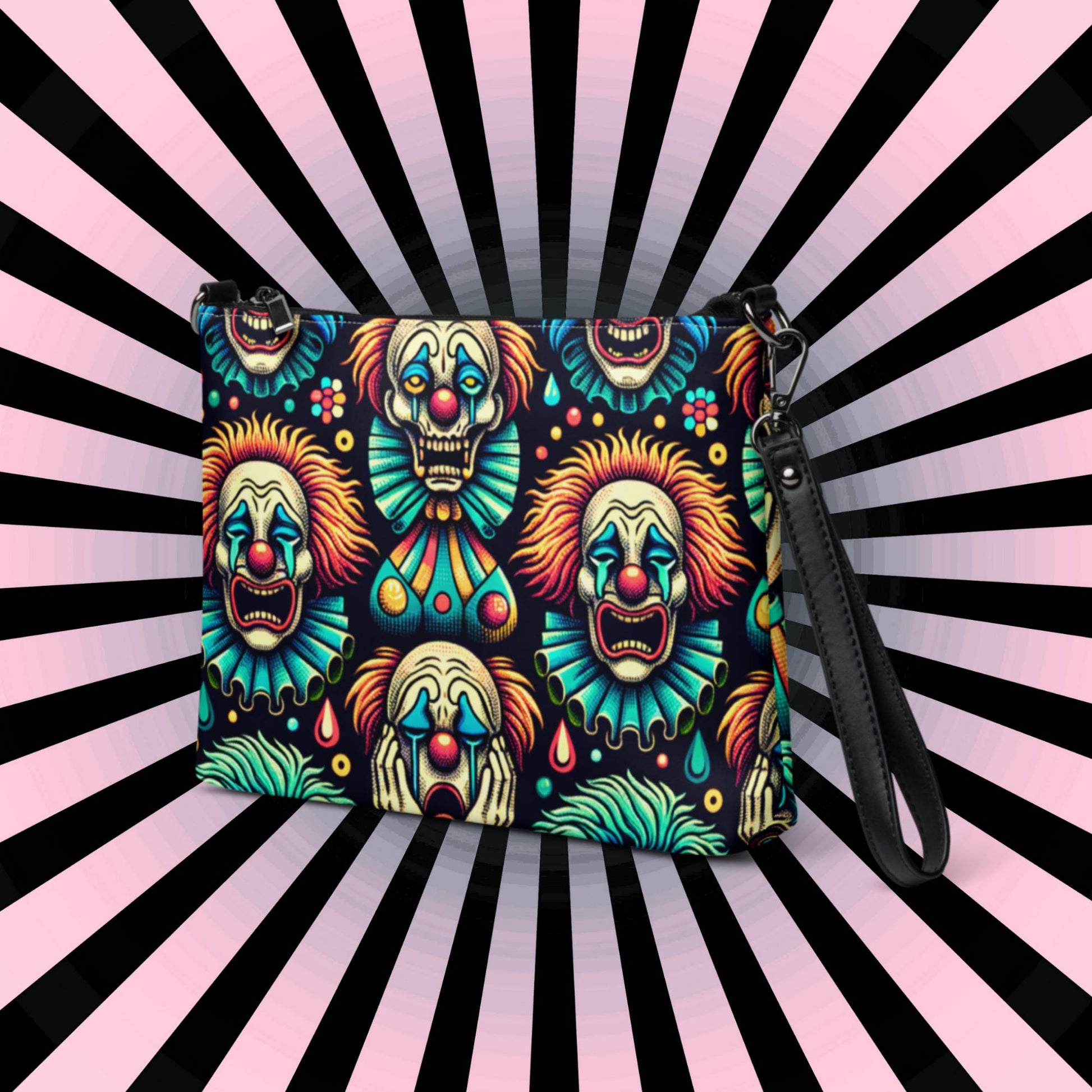 Weirdcore Strange Clowncore Clown Faces Punkrock Clutch Goth Grunge Purse Crossbody Bag